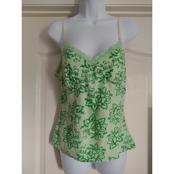 No Boundaries Tops - No Boundaries Green Print Y2k Juniors L Babydoll Lace Top